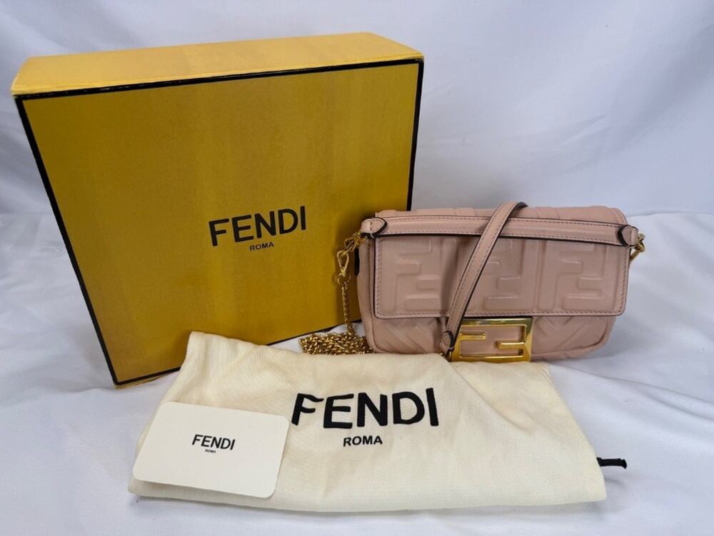 Fendi Mini Baguette Nappa FF 1974 Embossed Light Rose SPB-MS 361051